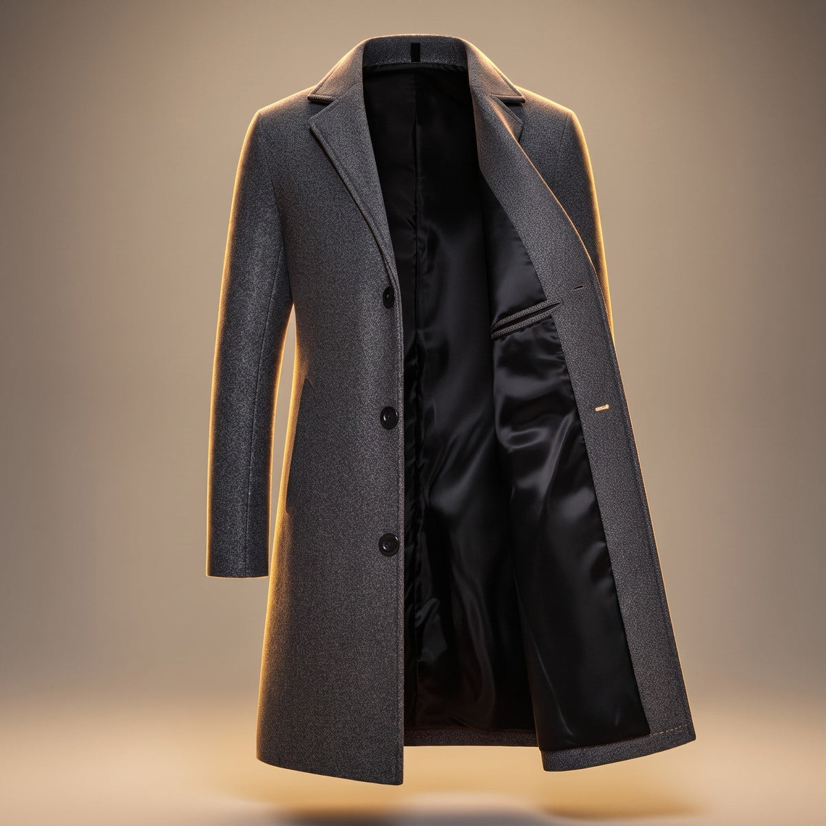 James - Men's Tailored Notch Lapel Longline Overcoat - Overcoats - Gray - Parker&Brooks