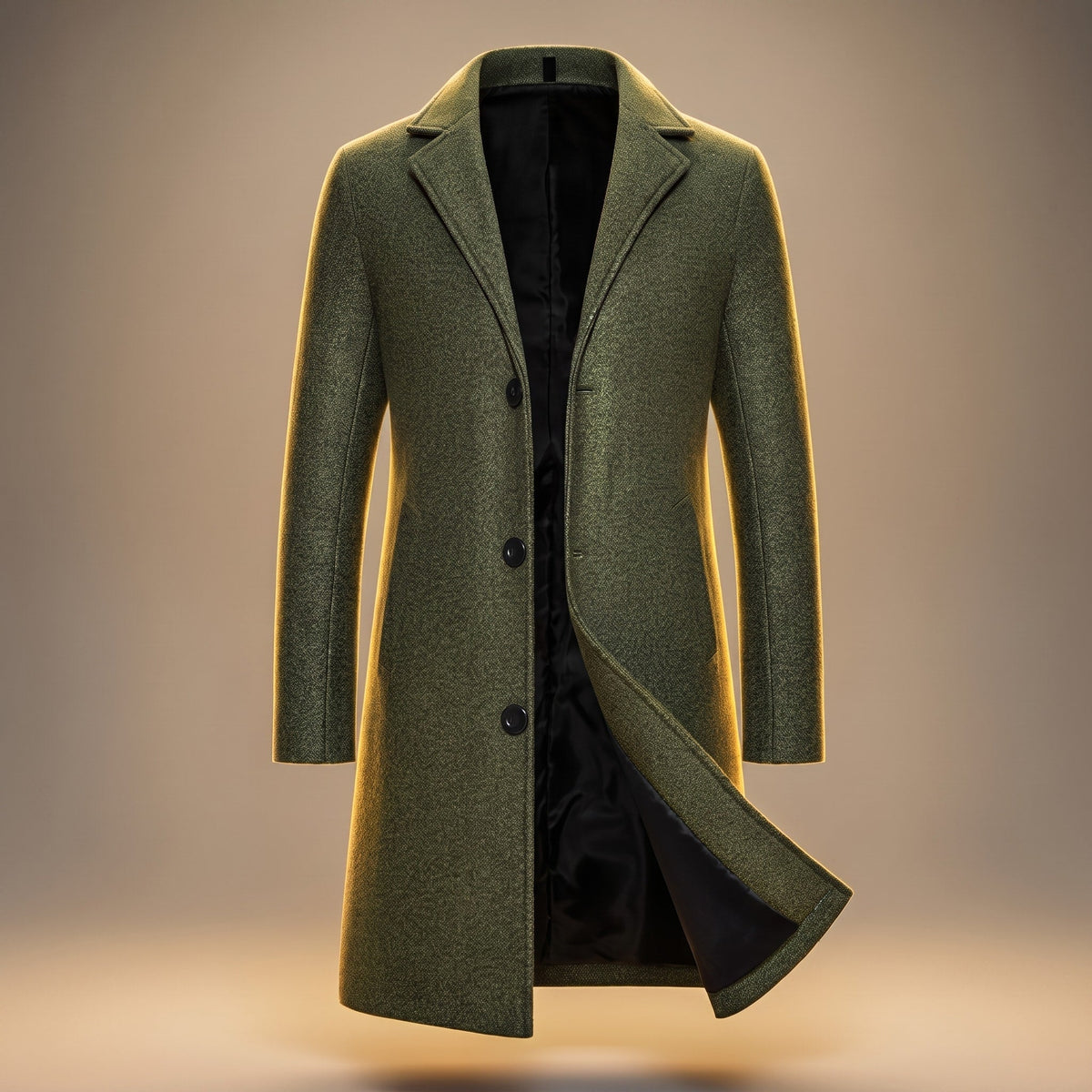 James - Men's Tailored Notch Lapel Longline Overcoat - Overcoats - Green - Parker&Brooks