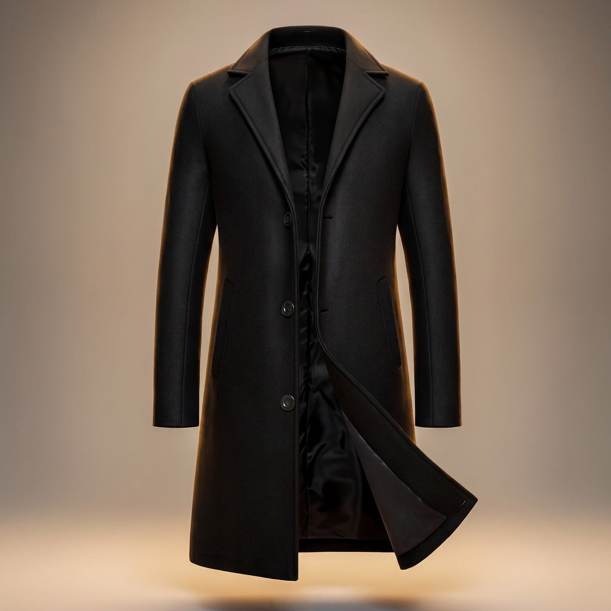James - Men's Tailored Notch Lapel Longline Overcoat - Overcoats - Black - Parker&Brooks