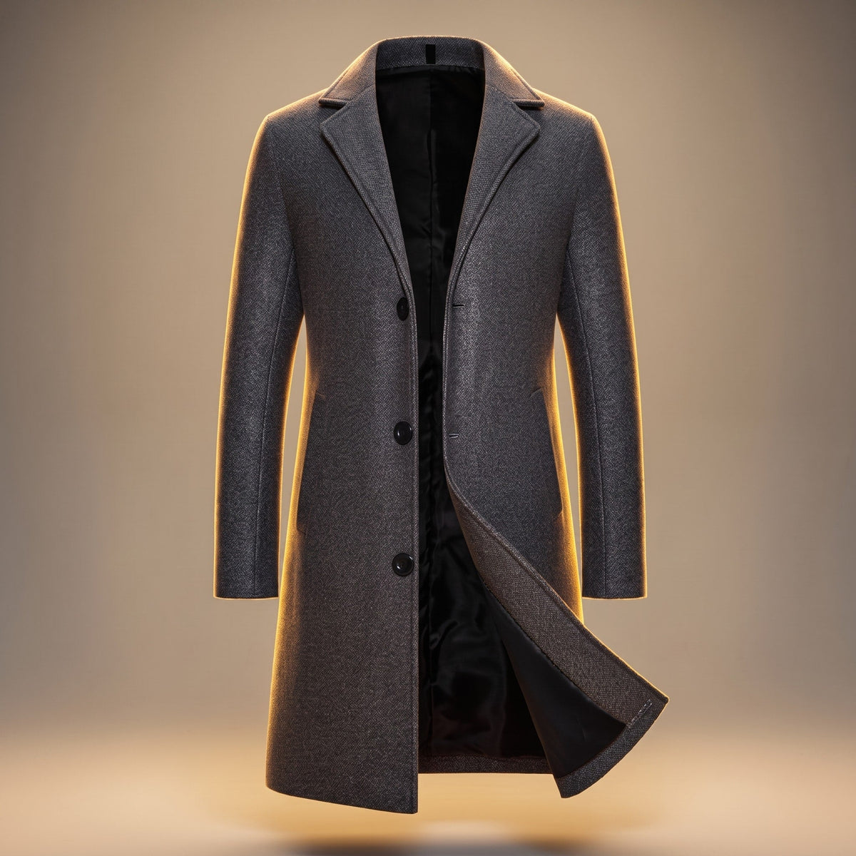 James - Men's Tailored Notch Lapel Longline Overcoat - Overcoats - Gray - Parker&Brooks