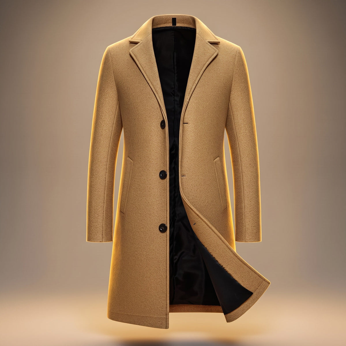 James - Men's Tailored Notch Lapel Longline Overcoat - Overcoats - Brown - Parker&Brooks