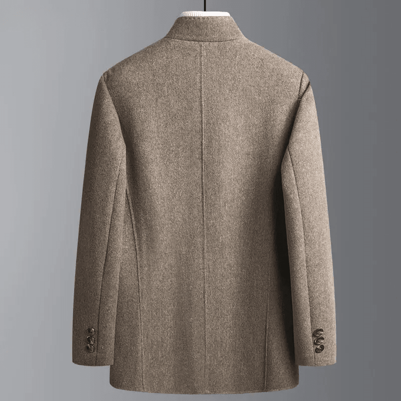 James - Men's Tailored Stand Collar Wool Blend Coat - Overcoats - Beige - Parker&Brooks