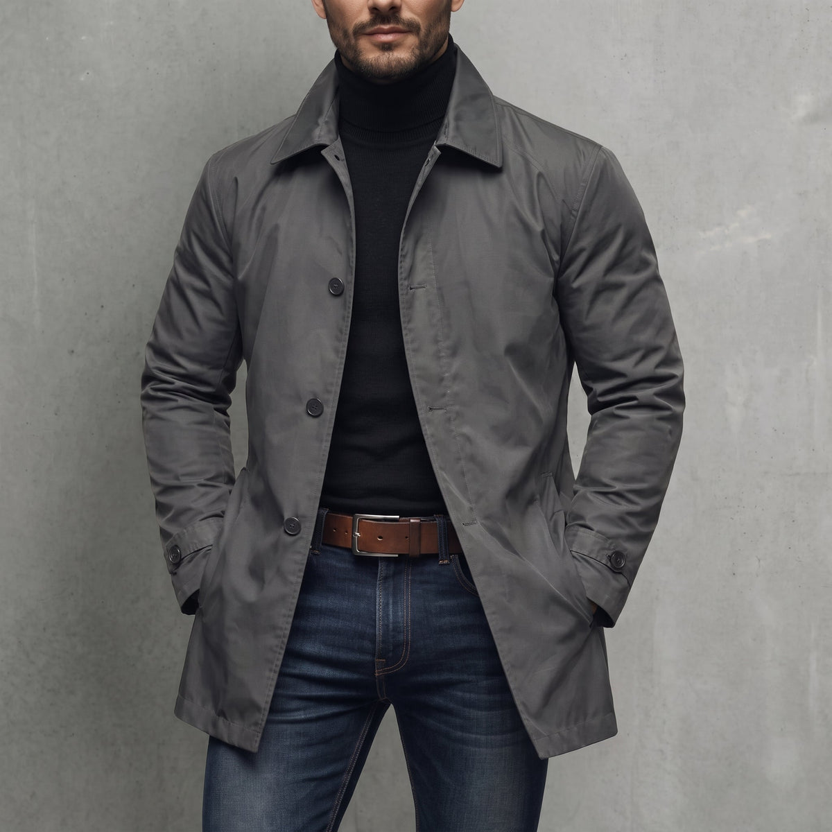 James - Men's Transitional Single-Breasted Mac Coat - Coats & Jackets - Gray - Parker&Brooks
