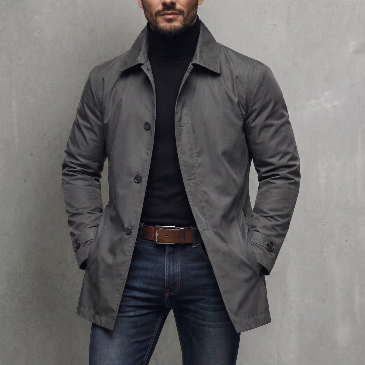 James - Men's Transitional Single-Breasted Mac Jacket - Coats & Jackets - Gray - Parker&Brooks