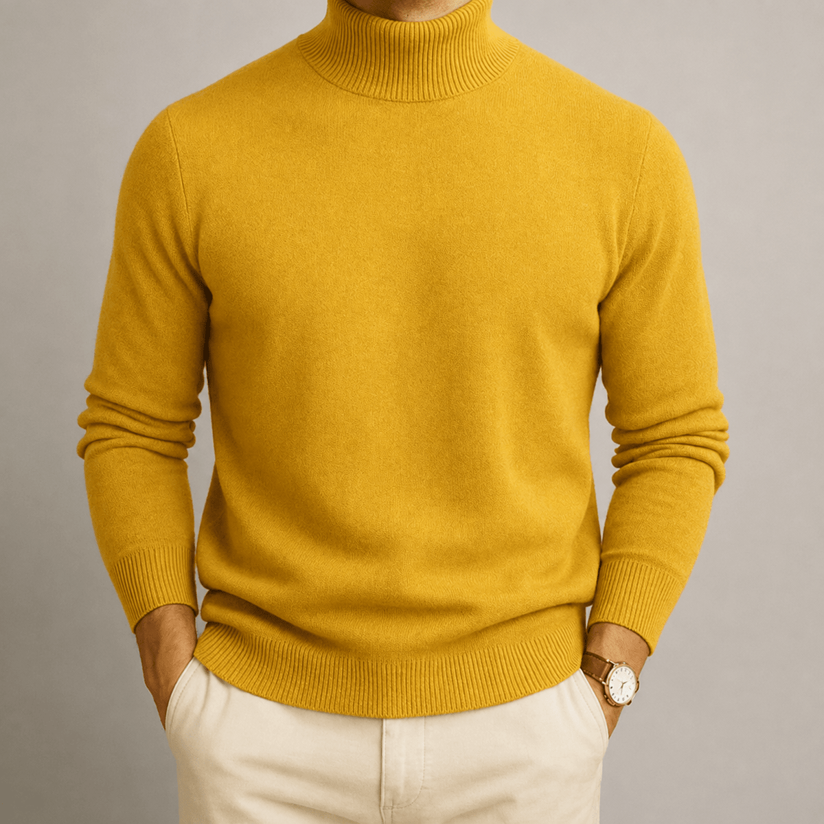 James - Men's Turtleneck Sweater with Ribbed Cuffs - Sweaters - Yellow - Parker&Brooks