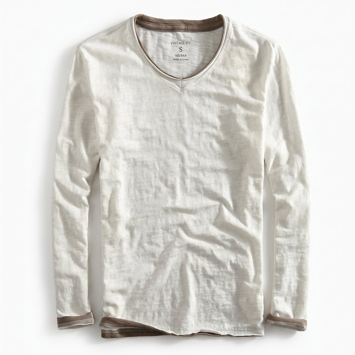 James - Men's V-Neck Layered Long Sleeve T-Shirt with Contrast Trim - T-Shirts - White - Parker&Brooks