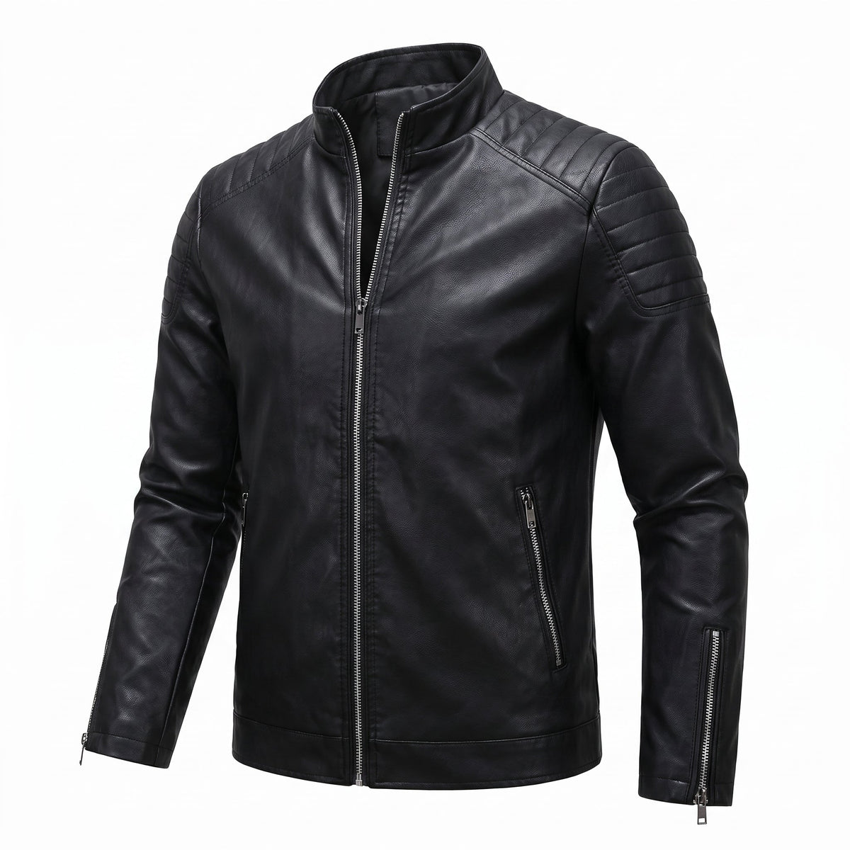 James - Men's Zip-Up Transitional Jacket with Quilted Shoulders - Coats & Jackets - Black - Parker&Brooks