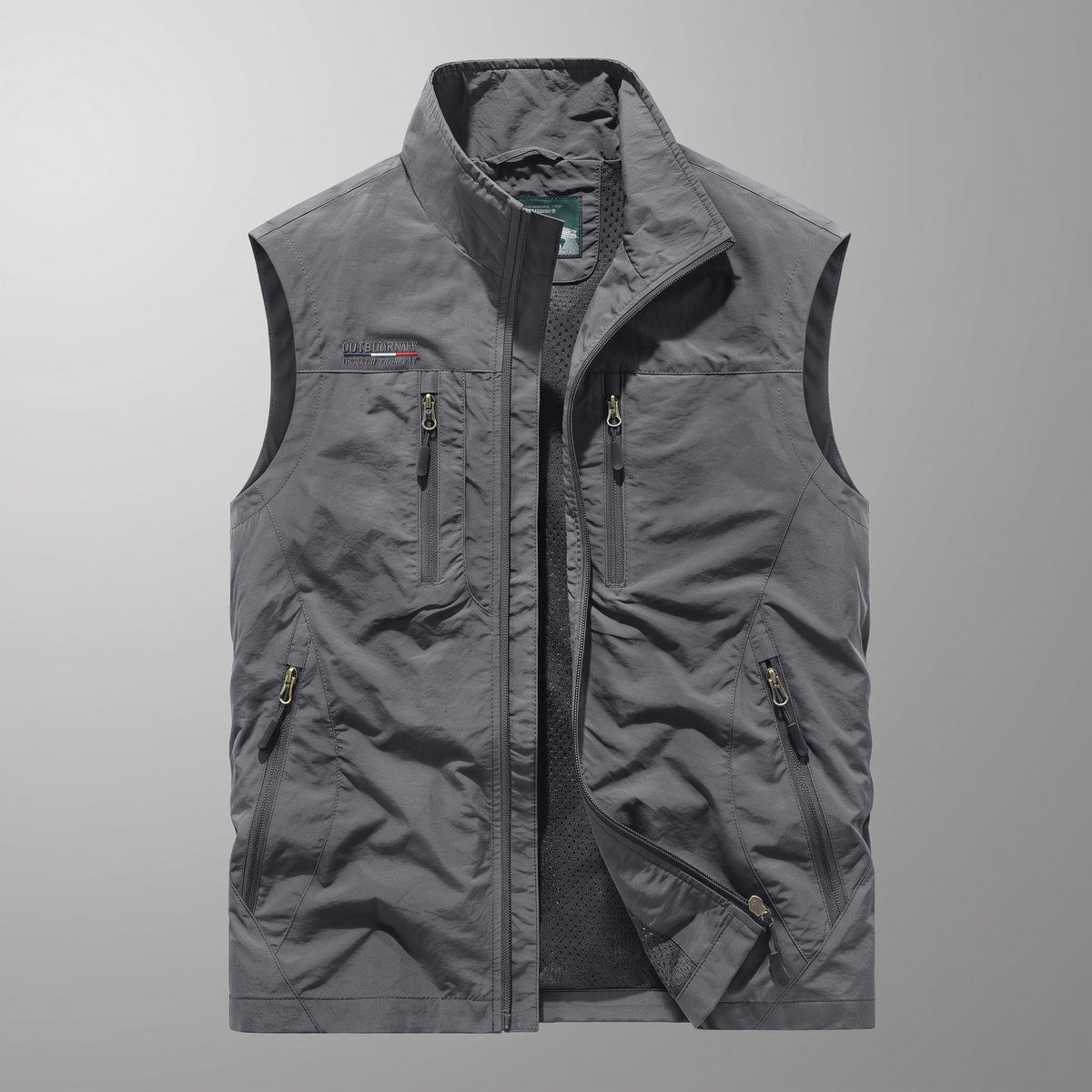 James - Men's Zip-Up Vest with Stand Collar and Multiple Pockets - Vests - Gray - Parker&Brooks