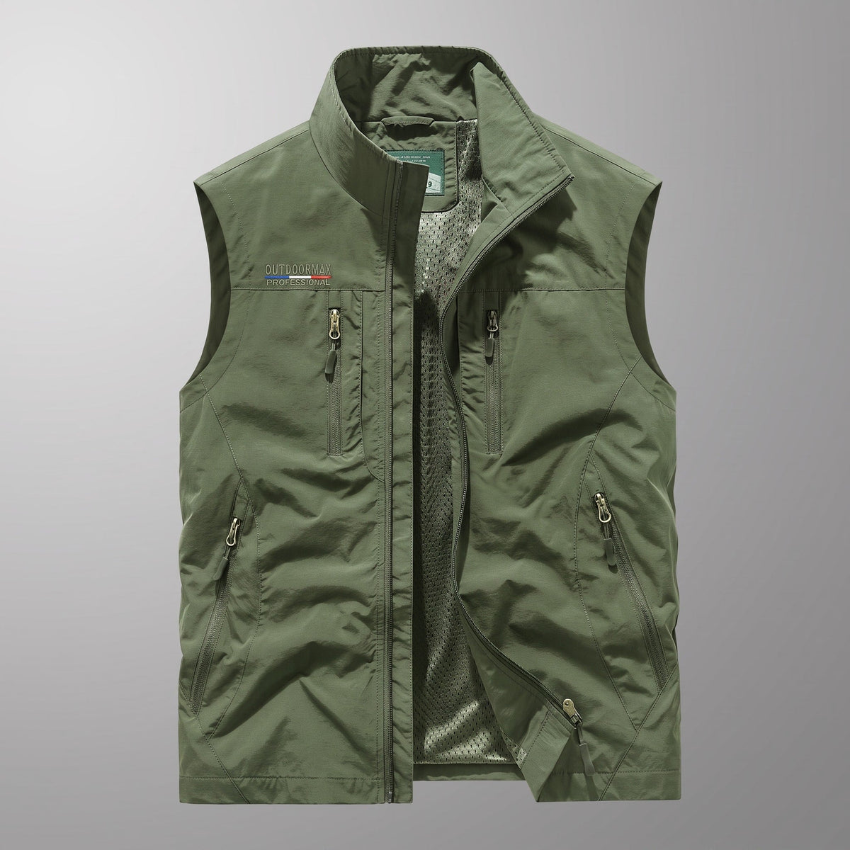 James - Men's Zip-Up Vest with Stand Collar and Multiple Pockets - Vests - Green - Parker&Brooks