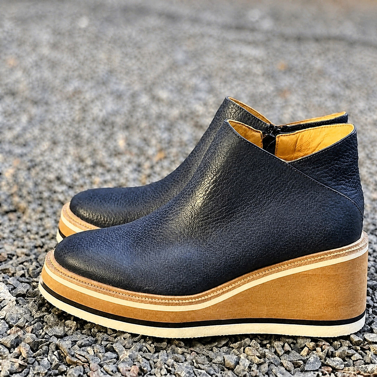 Jeanne - Women's Wedge Platform Ankle Boots with Side Zipper - Boots - Blue - Parker&Brooks