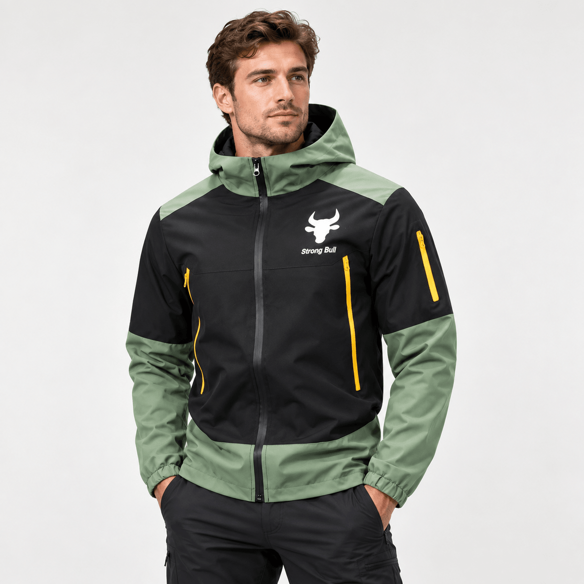 Jonas - Men's Hooded Colorblock Windbreaker Jacket with Zip Pockets - Sport Jackets - Green - Parker&Brooks