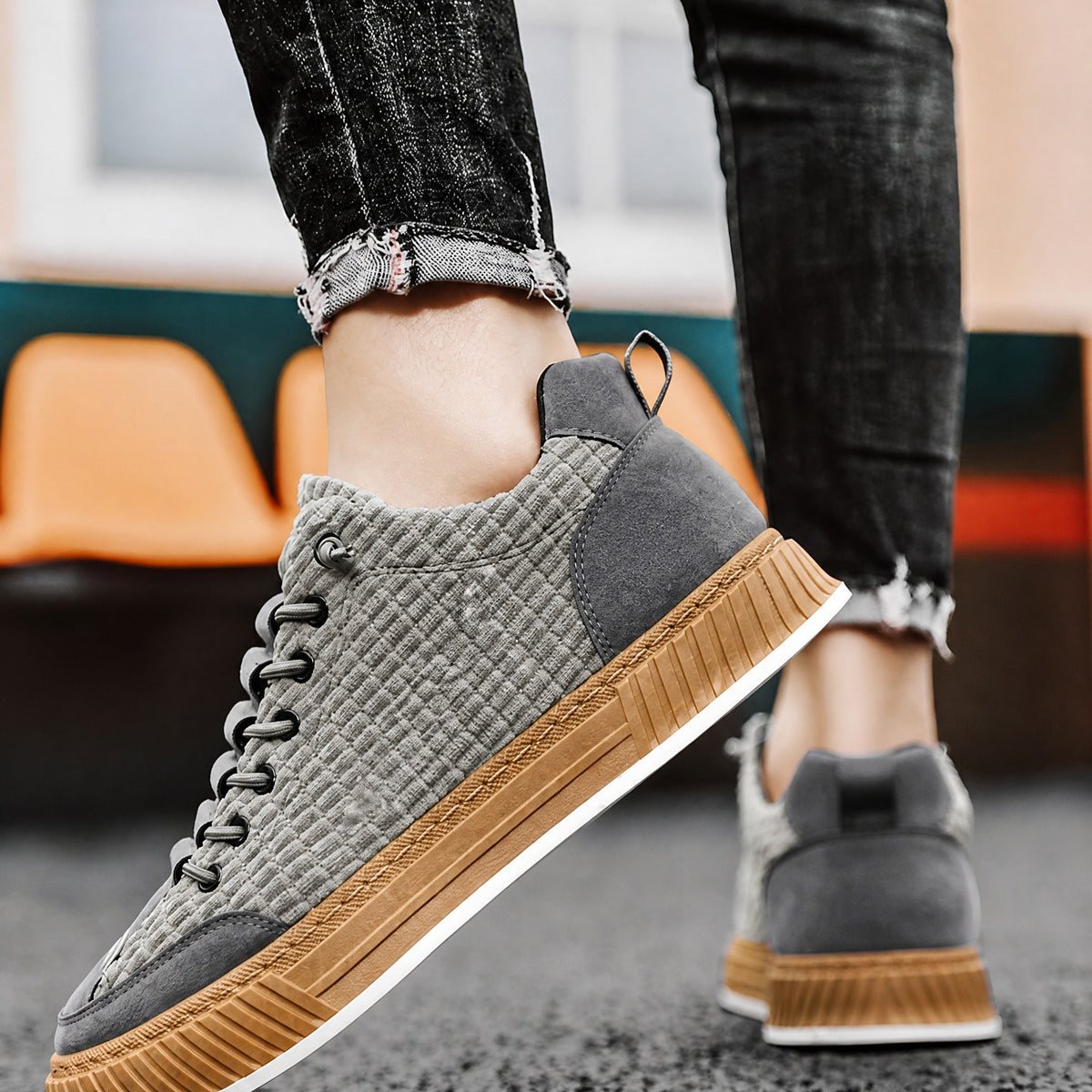 Jonas - Men's Orthopedic Quilted Low-Top Lace-Up Sneakers - Sneakers - Gray - Parker&Brooks