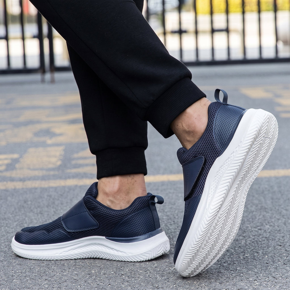Jonas - Men's Orthopedic Wide Fit Sneakers with Adjustable Velcro Strap - Sneakers - Blue - Parker&Brooks