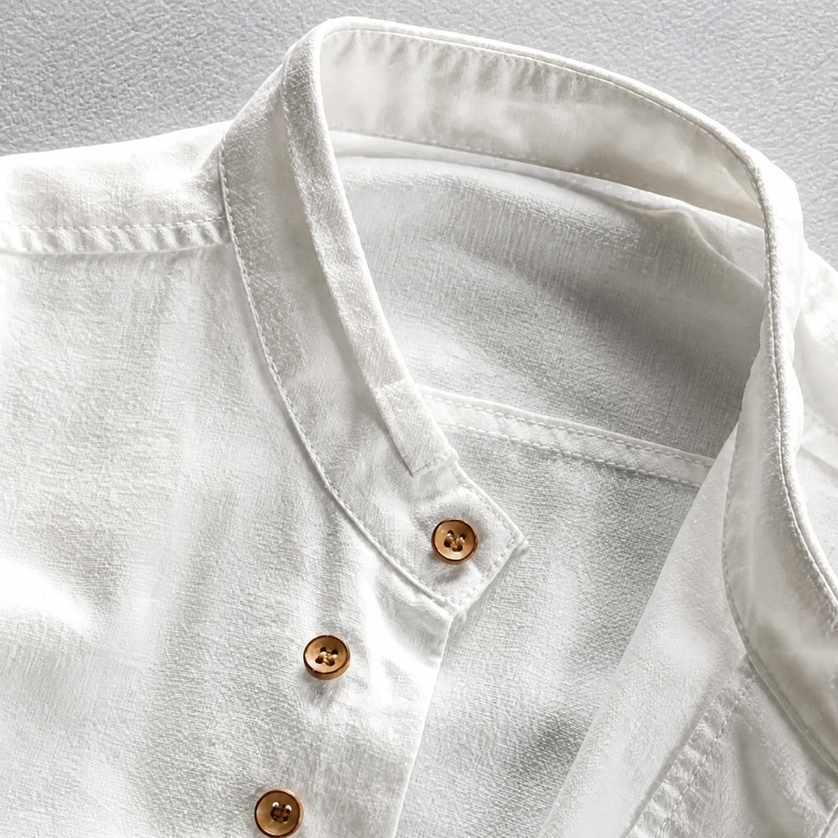 Julian - Men's Stand Collar Button-Down Shirt with Roll-Up Sleeves - Shirts - White - Parker&Brooks