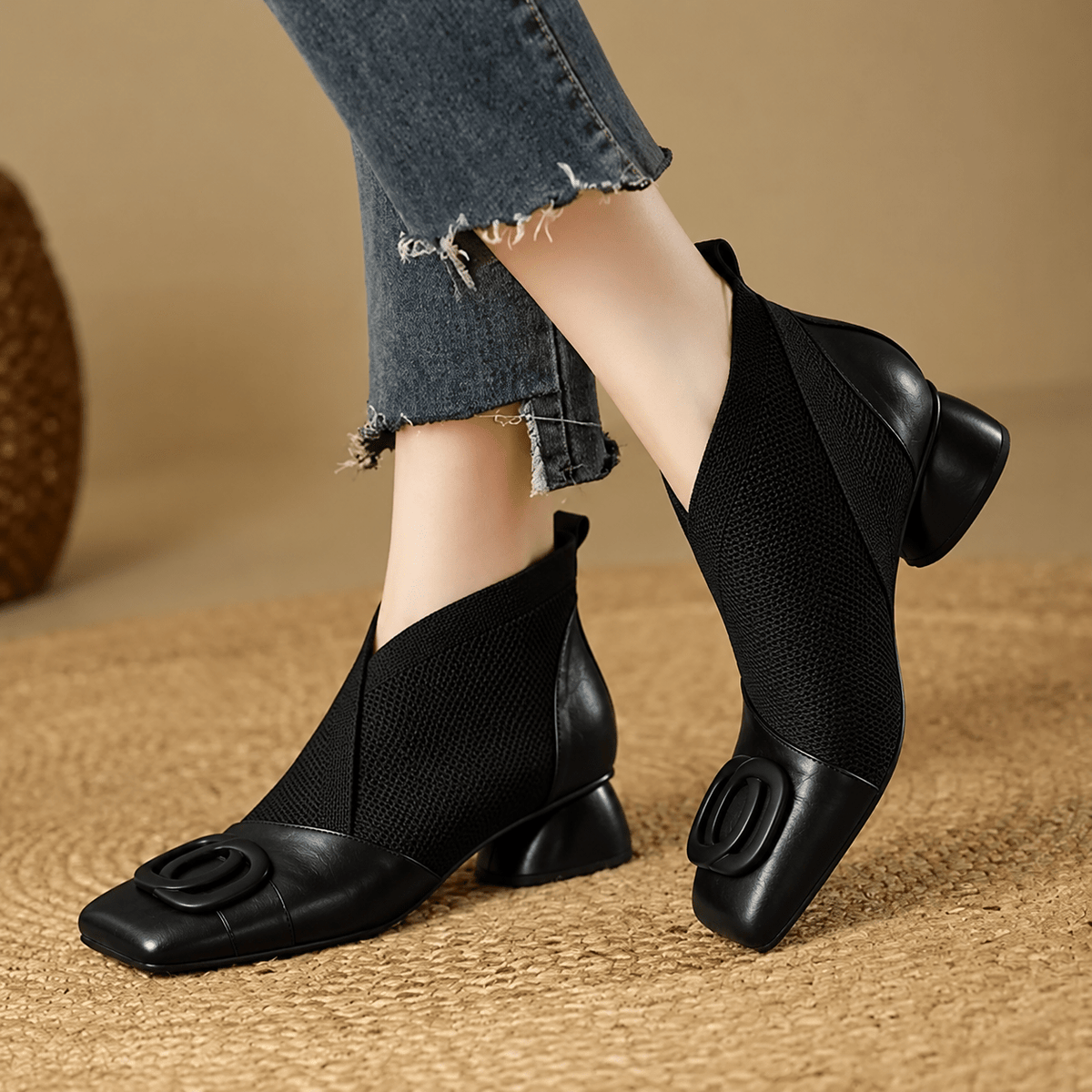 Katharina - Women's Orthopedic Ankle Boots with Elastic Gusset and Buckle Strap - Boots - Black - Sarvento