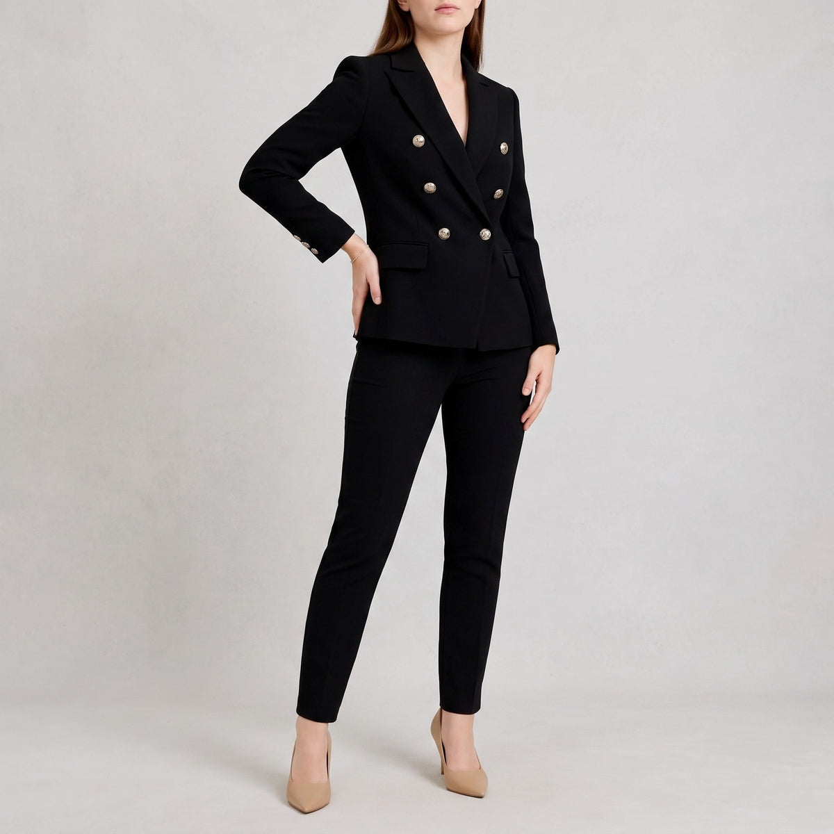 Klara - Women's Double-Breasted Blazer Trouser Set - Outfit Sets - Black - Parker&Brooks