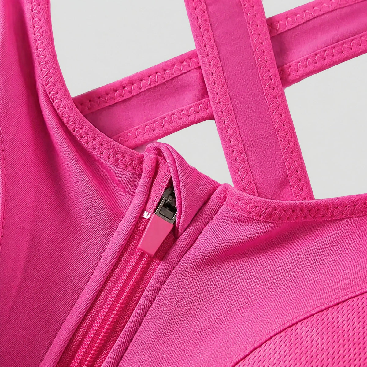 Klara - Women's Front Zip Sports Bra with Adjustable Back Straps - Sports Bras - Pink - Parker&Brooks
