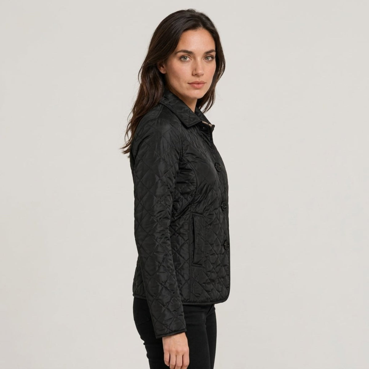 Klara - Women's Quilted Collared Transitional Jacket - Coats & Jackets - Black - Parker&Brooks