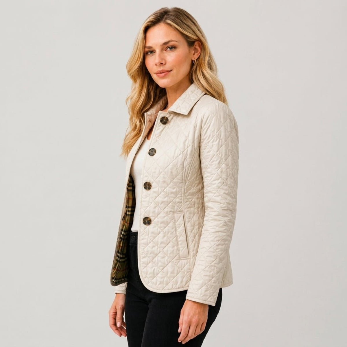 Klara - Women's Quilted Collared Transitional Jacket - Coats & Jackets - White - Parker&Brooks