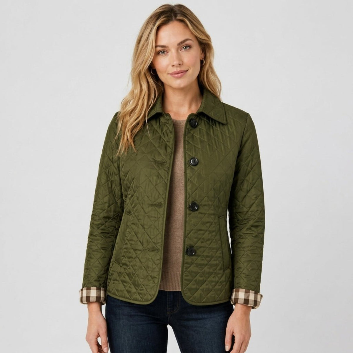 Klara - Women's Quilted Collared Transitional Jacket - Coats & Jackets - Green - Parker&Brooks
