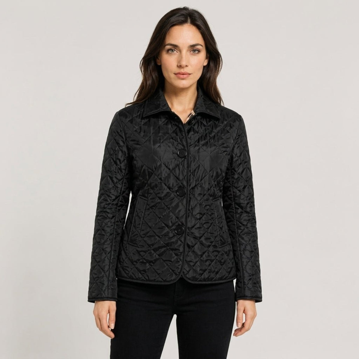 Klara - Women's Quilted Collared Transitional Jacket - Coats & Jackets - Black - Parker&Brooks