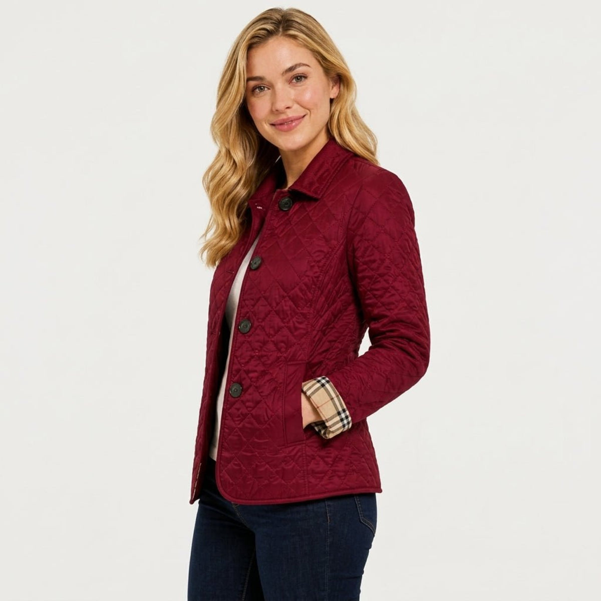 Klara - Women's Quilted Collared Transitional Jacket - Coats & Jackets - Burgundy - Parker&Brooks