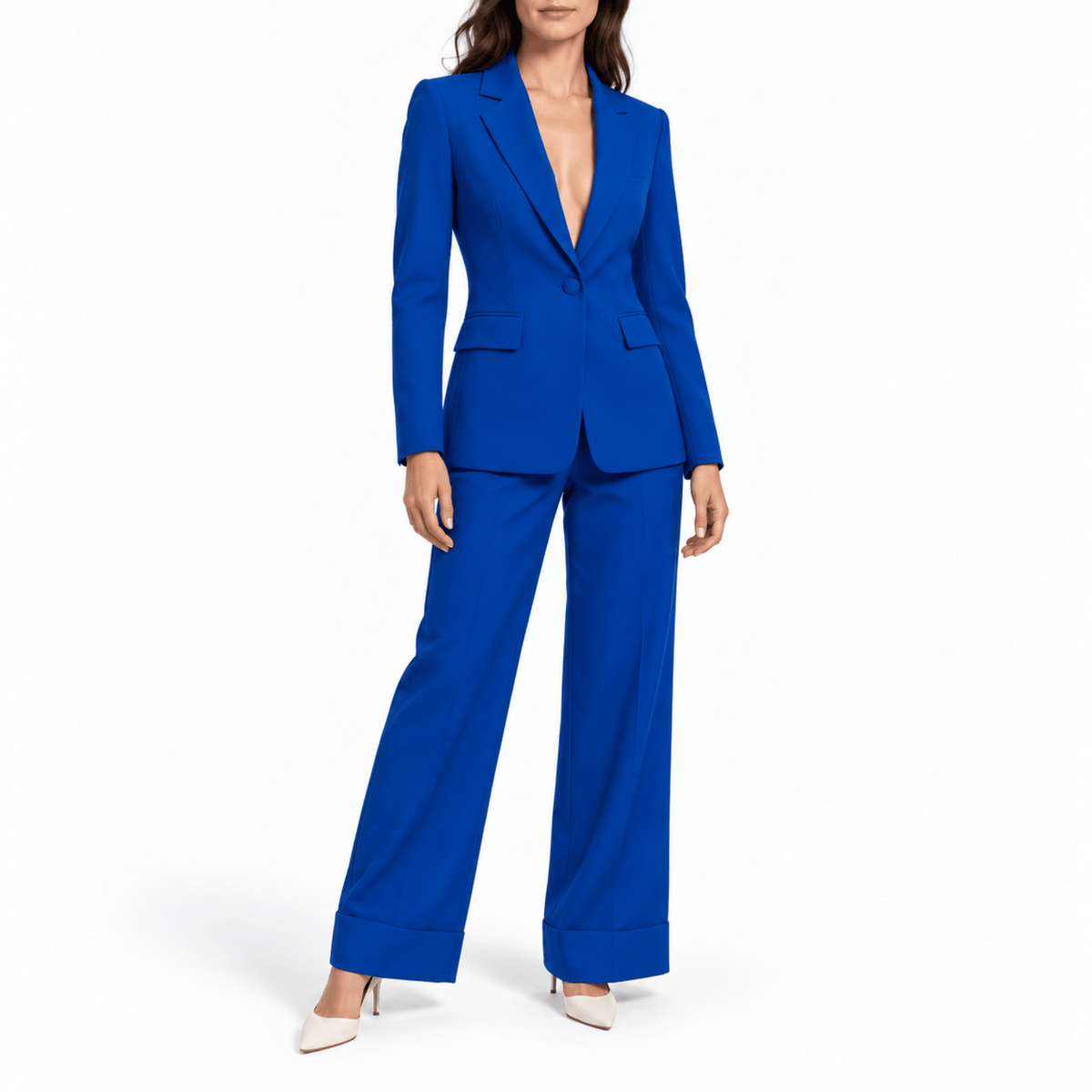 Klara - Women's Tailored Blazer Trouser Set with Peak Lapel - Outfit Sets - Blue - Parker&Brooks