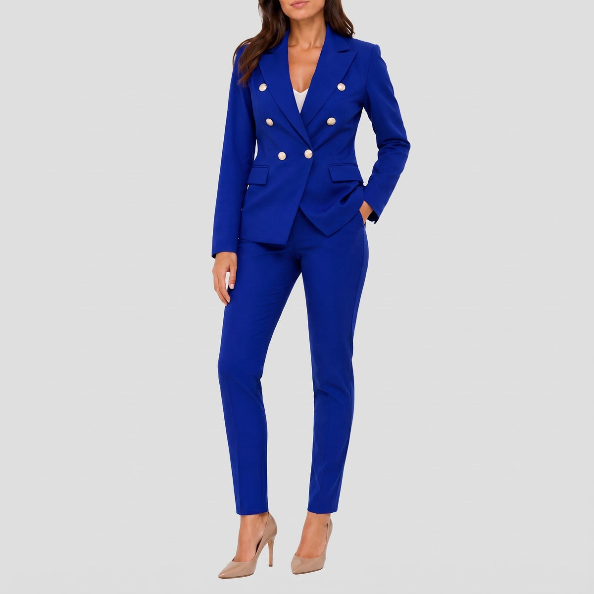 Klara - Women's Tailored Double-Breasted Blazer Trouser Set - Outfit Sets - Blue - Parker&Brooks