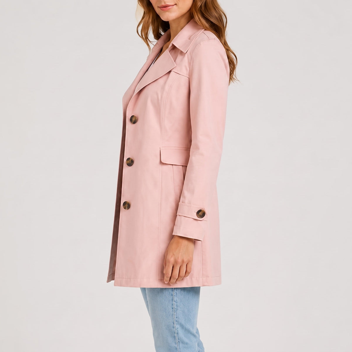 Klara - Women's Tailored Short Trench Coat with Button Cuffs - Trench Coats - Pink - Parker&Brooks