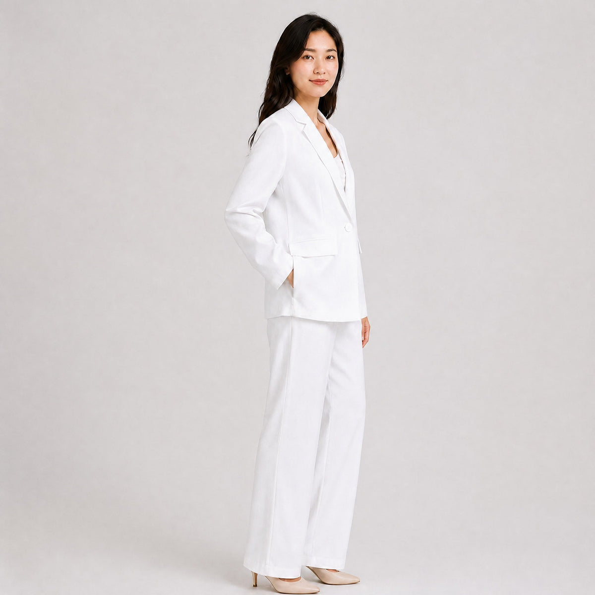Klara - Women's Tailored Wide-Leg Trouser Blazer Set - Outfit Sets - White - Parker&Brooks