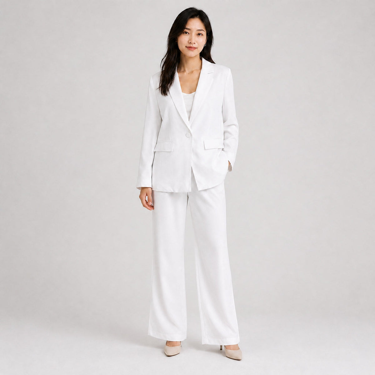 Klara - Women's Tailored Wide-Leg Trouser Blazer Set - Outfit Sets - White - Parker&Brooks