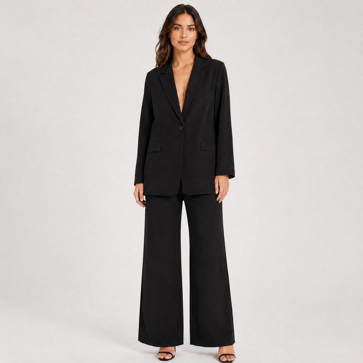 Klara - Women's Tailored Wide-Leg Trouser Blazer Set - Outfit Sets - Black - Parker&Brooks