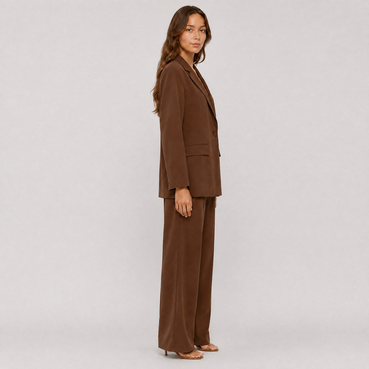 Klara - Women's Tailored Wide-Leg Trouser Blazer Set - Outfit Sets - Brown - Parker&Brooks