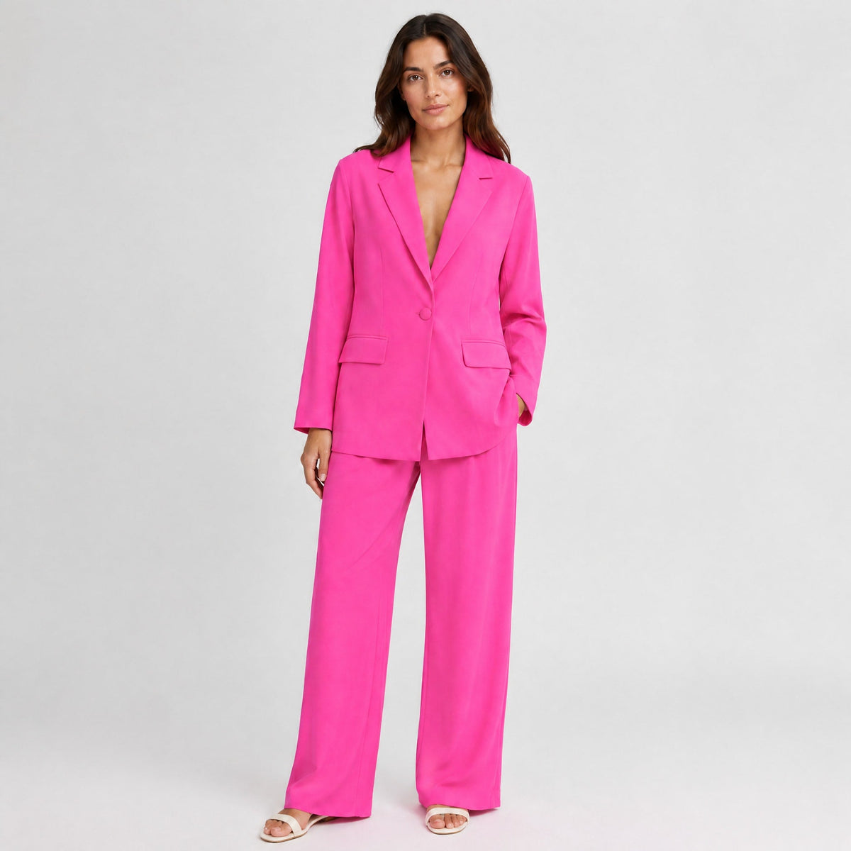 Klara - Women's Tailored Wide-Leg Trouser Blazer Set - Outfit Sets - Pink - Parker&Brooks