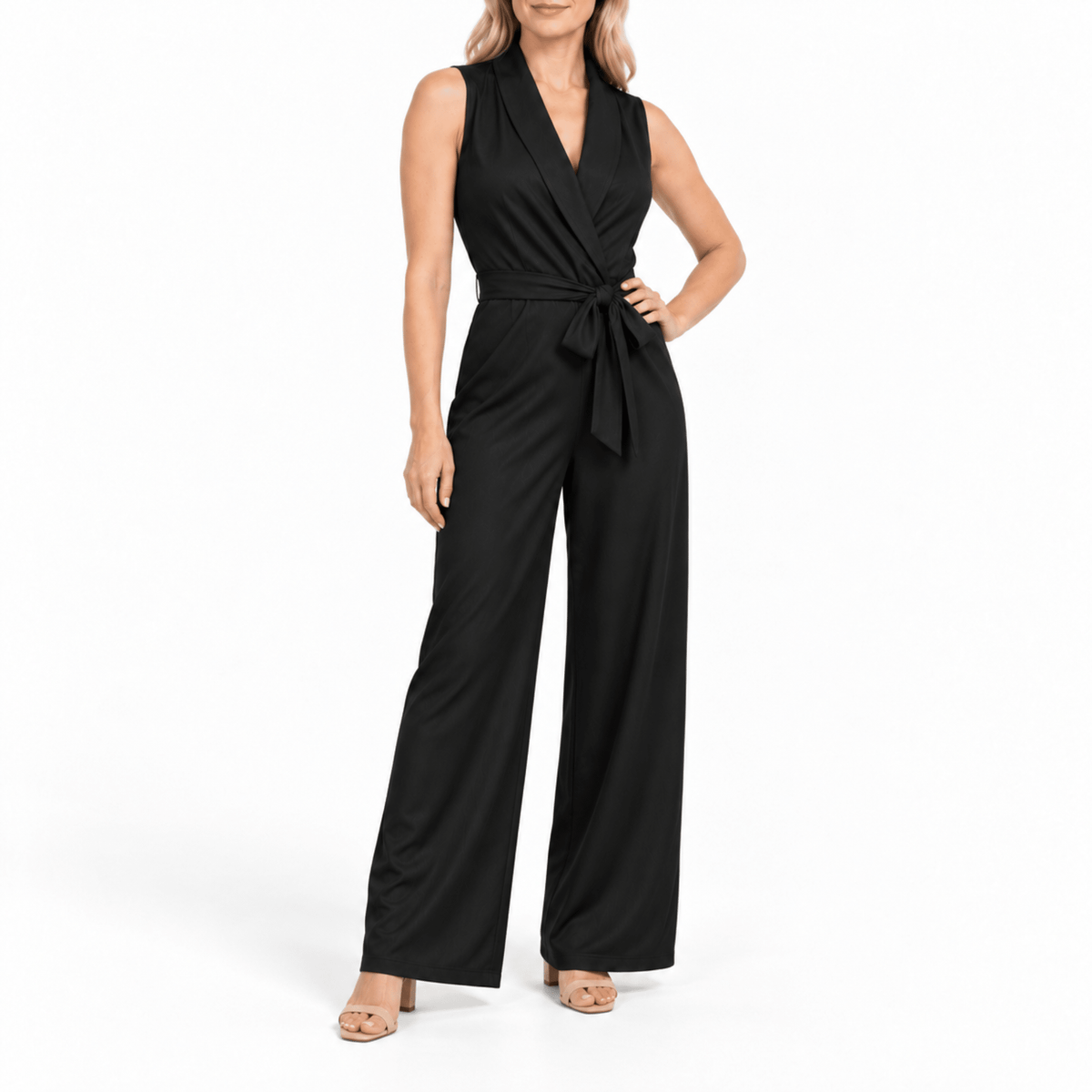 Klara - Women's Wrap Belted Wide-Leg Jumpsuit - One-Pieces - Black - Parker&Brooks