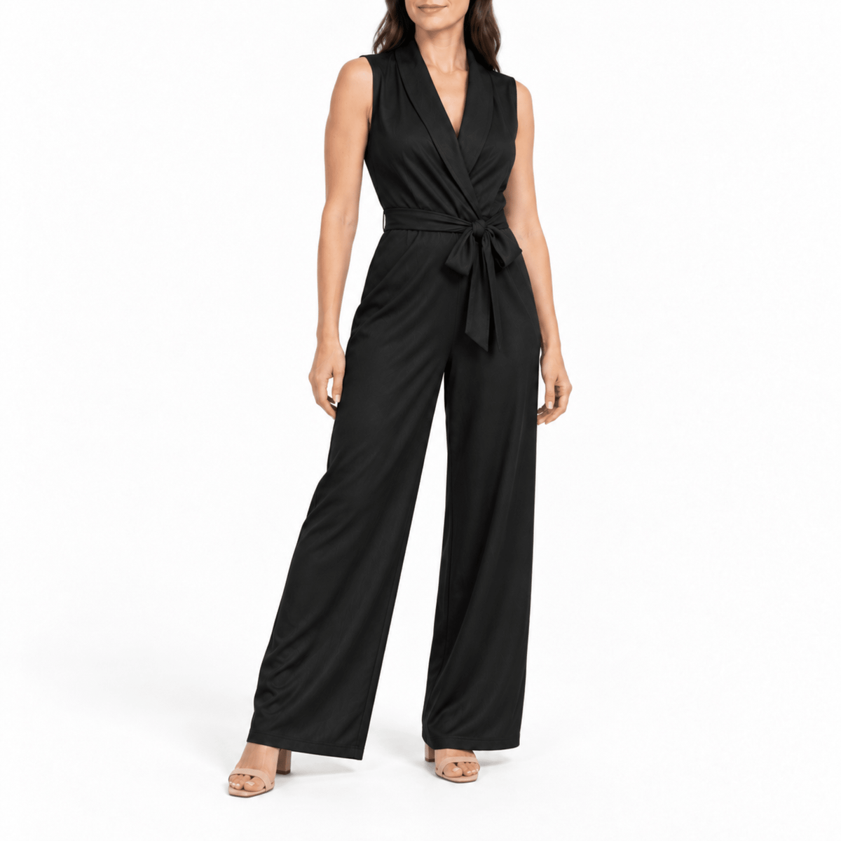 Klara - Women's Wrap Belted Wide-Leg Jumpsuit - One-Pieces - Black - Parker&Brooks