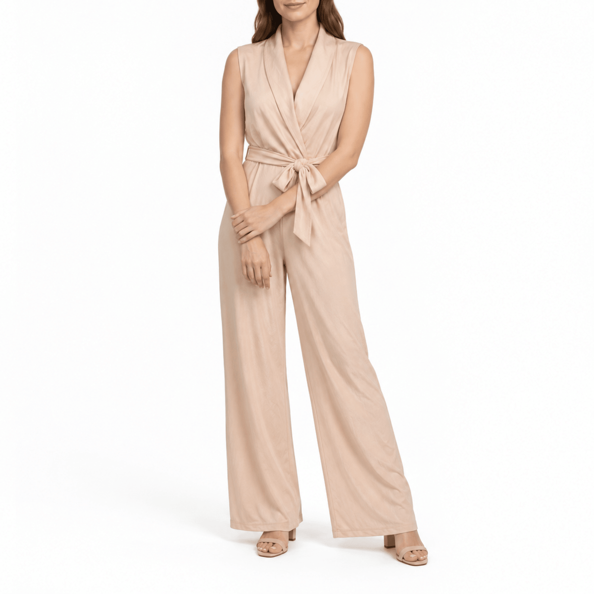 Klara - Women's Wrap Belted Wide-Leg Jumpsuit - One-Pieces - Beige - Parker&Brooks