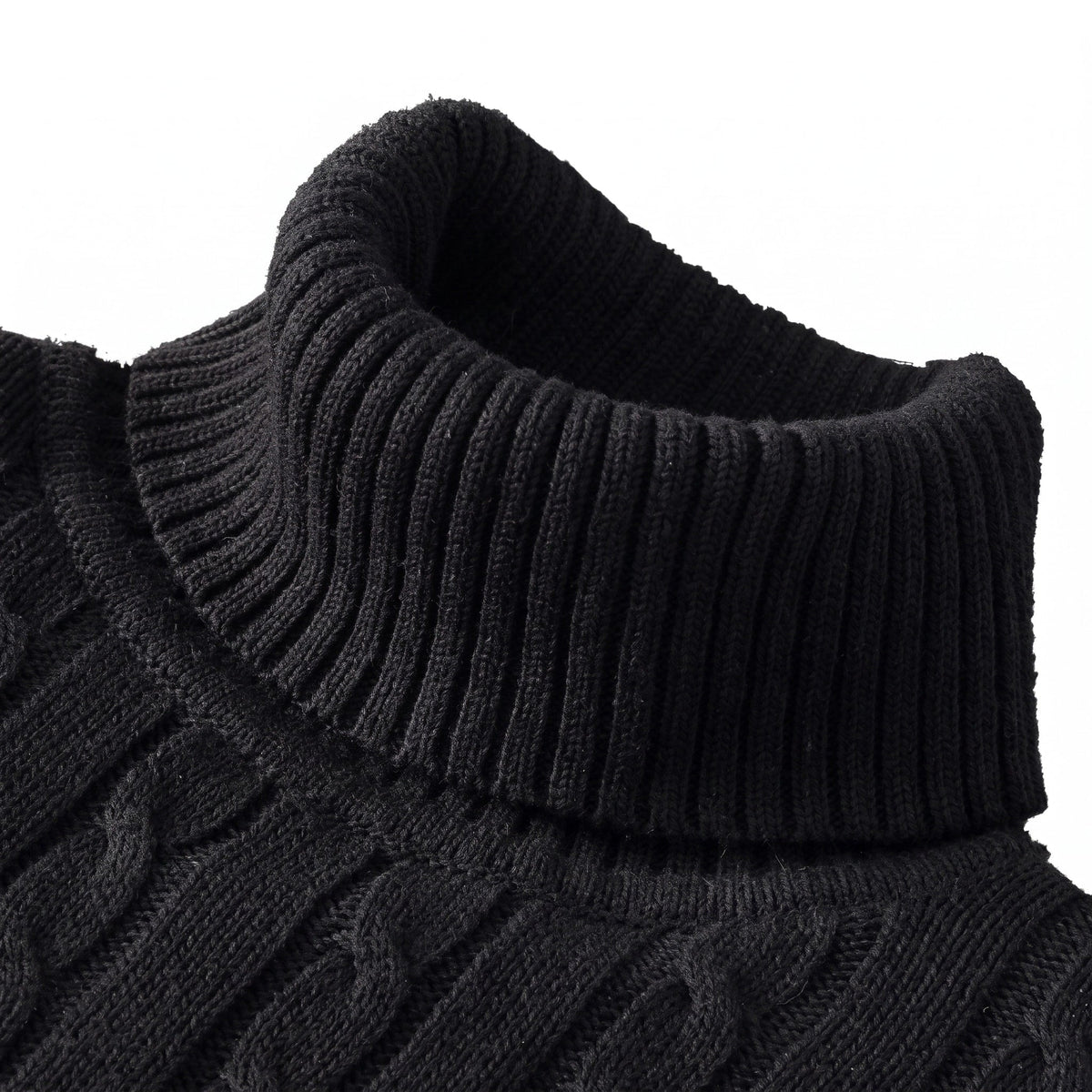 Klaus - Men's Cable Turtleneck Sweater with Ribbed Cuffs - Sweaters - Black - Parker&Brooks
