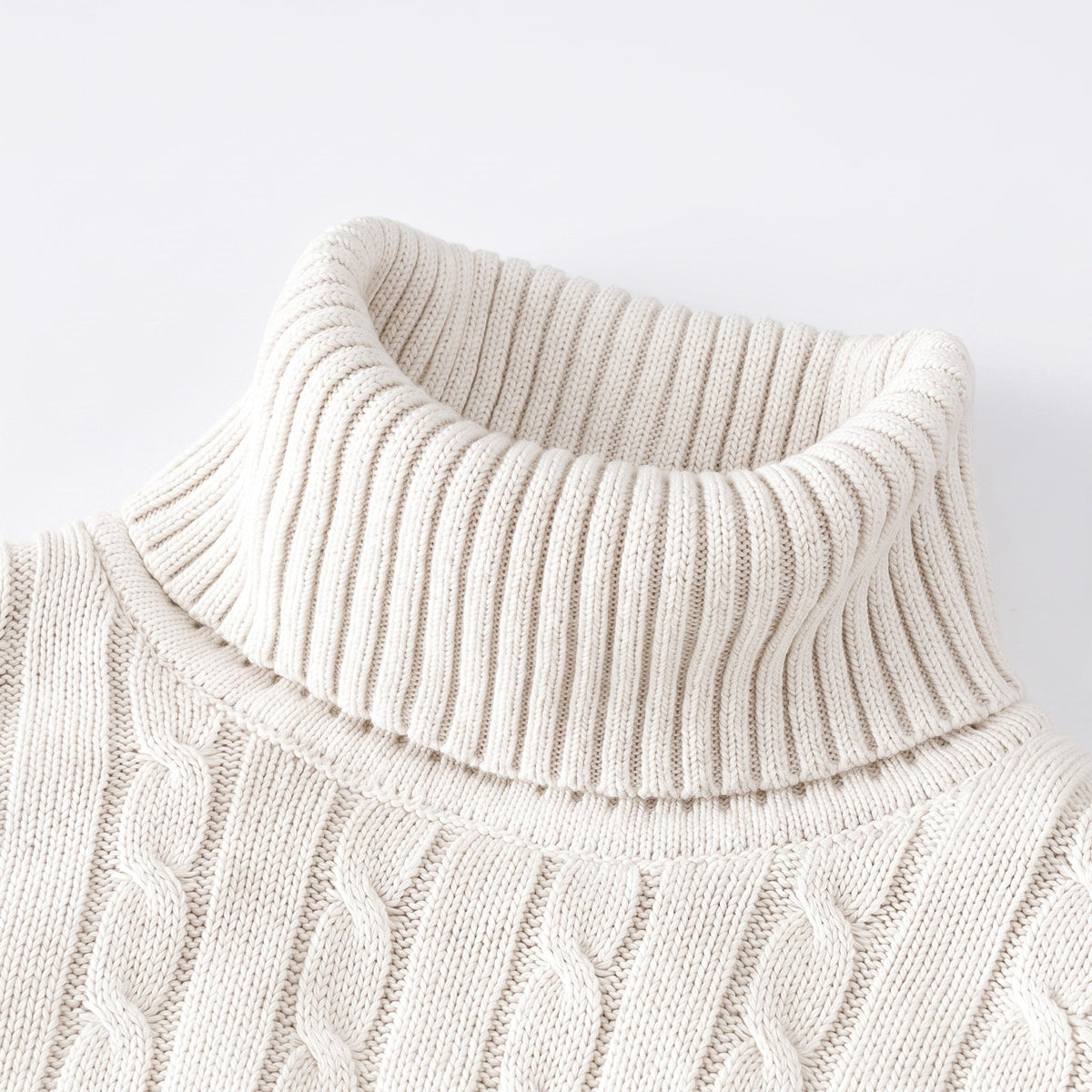Klaus - Men's Cable Turtleneck Sweater with Ribbed Cuffs - Sweaters - White - Parker&Brooks
