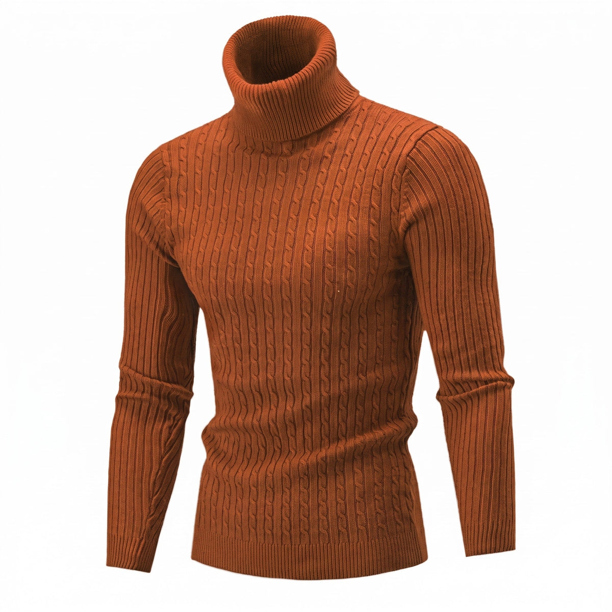 Klaus - Men's Cable Turtleneck Sweater with Ribbed Cuffs - Sweaters - Brown - Parker&Brooks