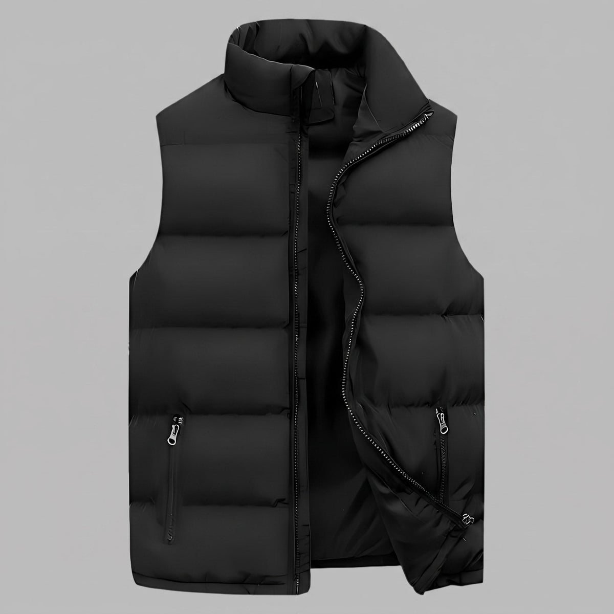 Lars - Men's Quilted Puffer Gilet with Zip Pockets and Stand Collar - Vests - Black - Parker&Brooks