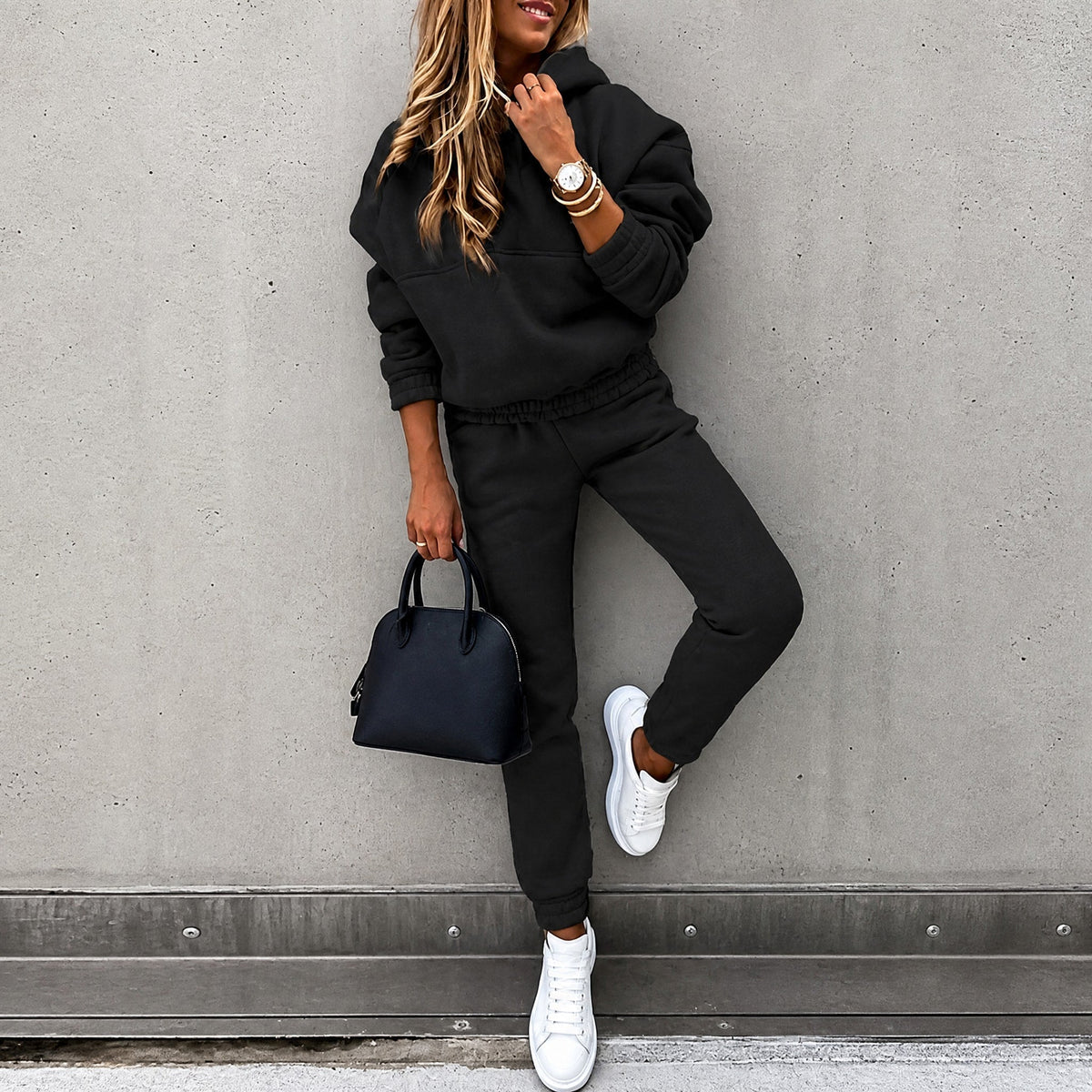 Livia - Women's Oversized Hooded Sweatshirt and Jogger Set - Outfit Sets - Black - Parker&Brooks