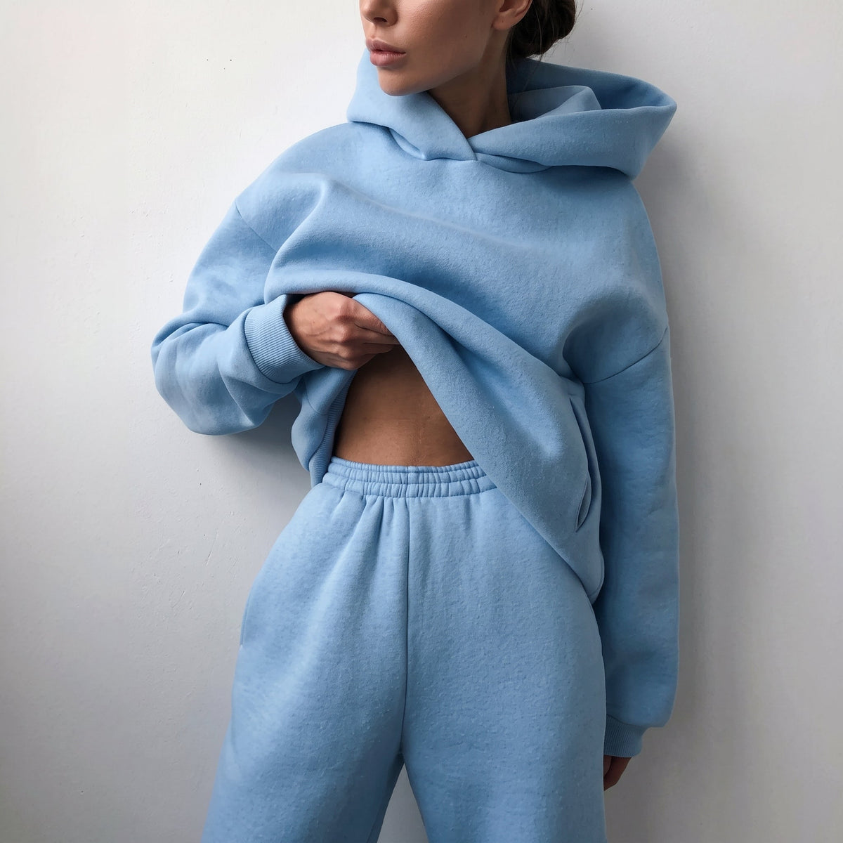 Lola - Women's Oversized Hooded Sweatshirt and Jogger Set - Outfit Sets - Blue - Parker&Brooks