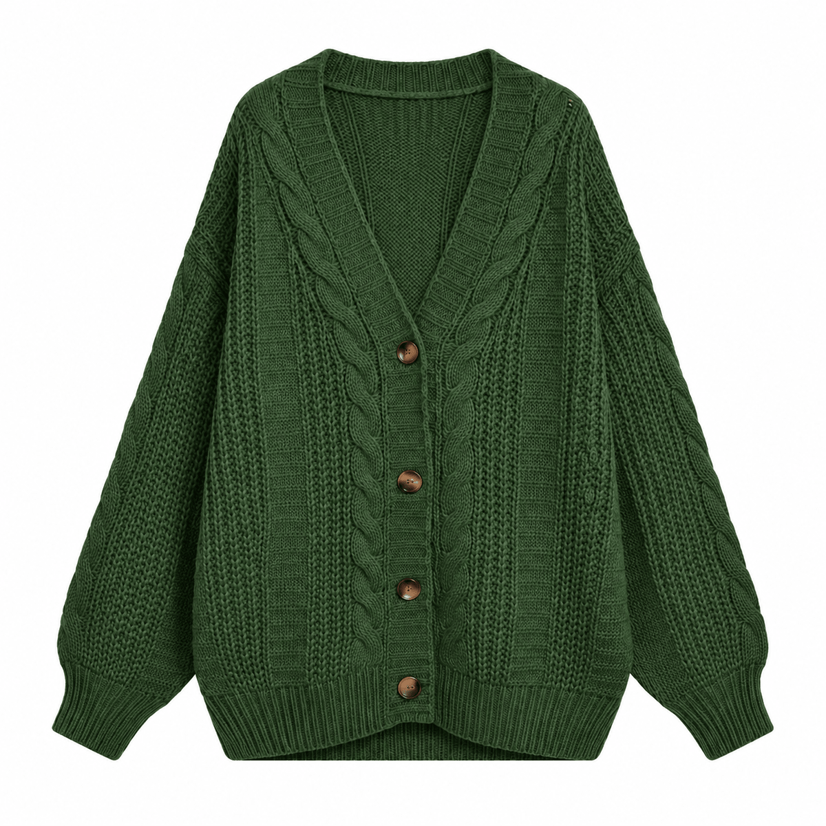 Maggie - Women's Oversized Cable Knit Cardigan with Deep V-Neck - Cardigans - Green - Sarvento