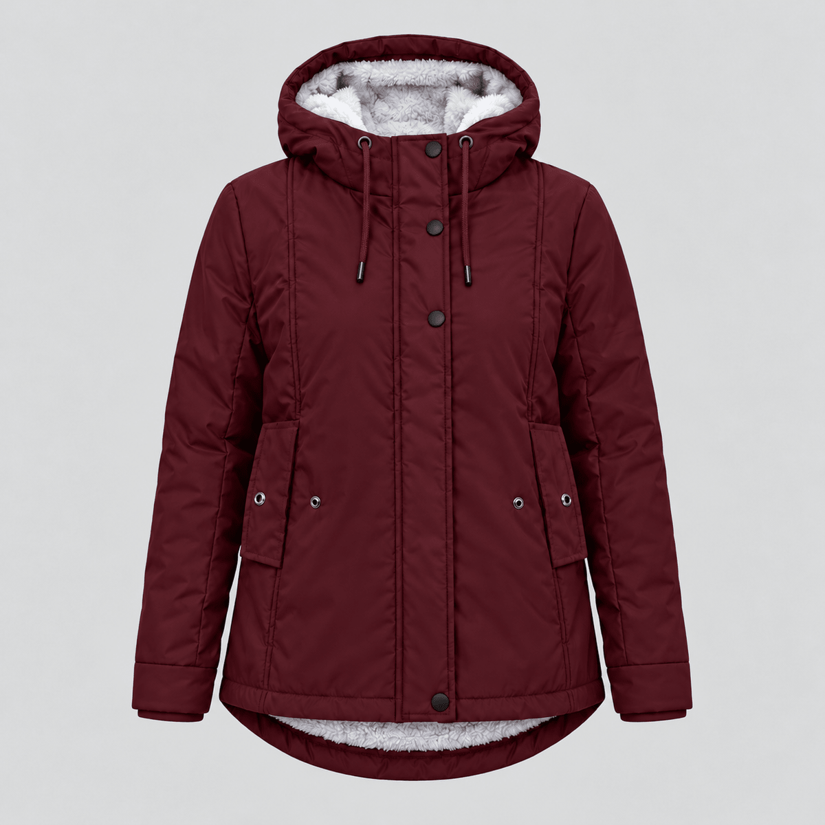 Maggie - Women's Quilted Hooded Sherpa-Lined Parka Jacket - Parkas - Burgundy - Sarvento