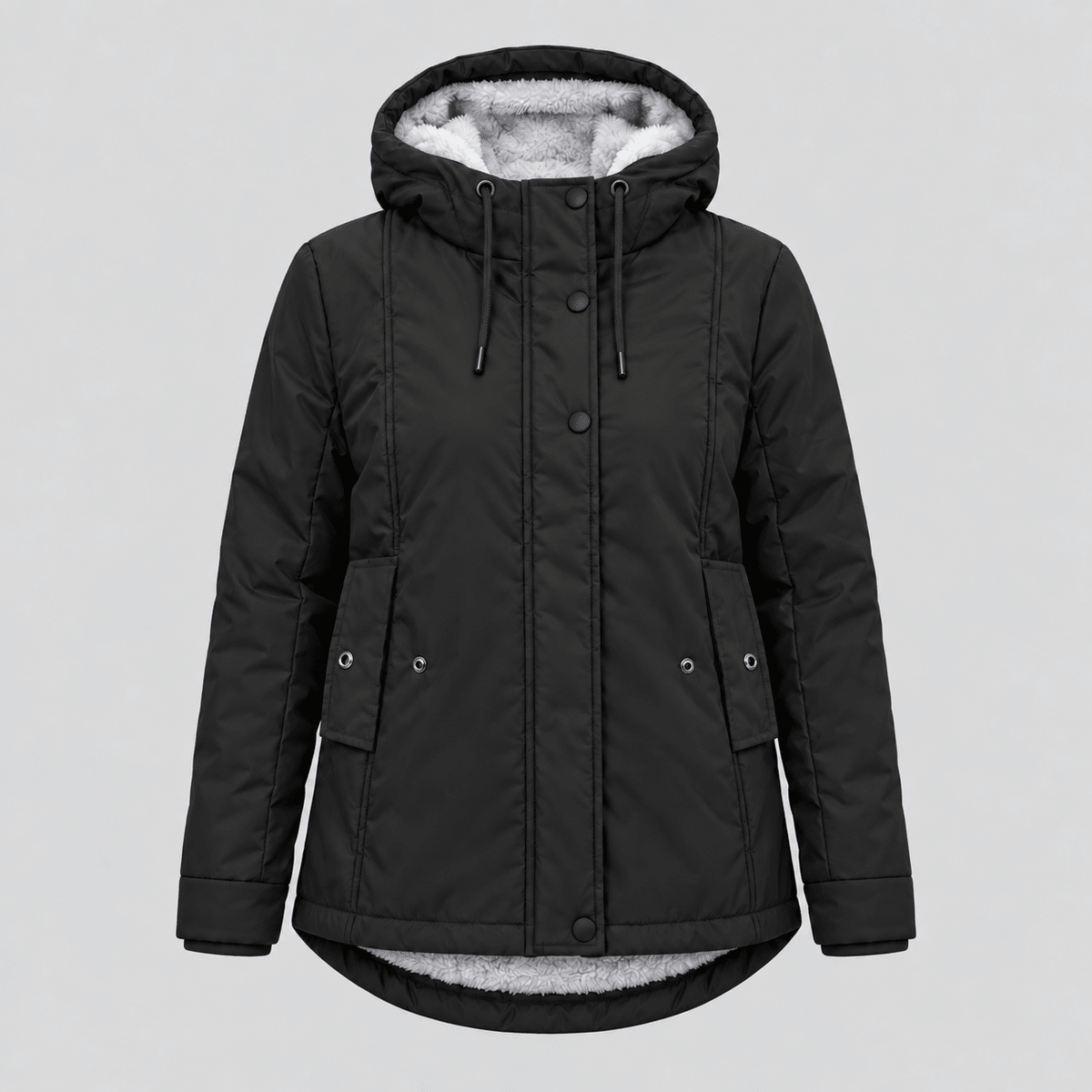 Maggie - Women's Quilted Hooded Sherpa-Lined Parka Jacket - Parkas - Black - Sarvento