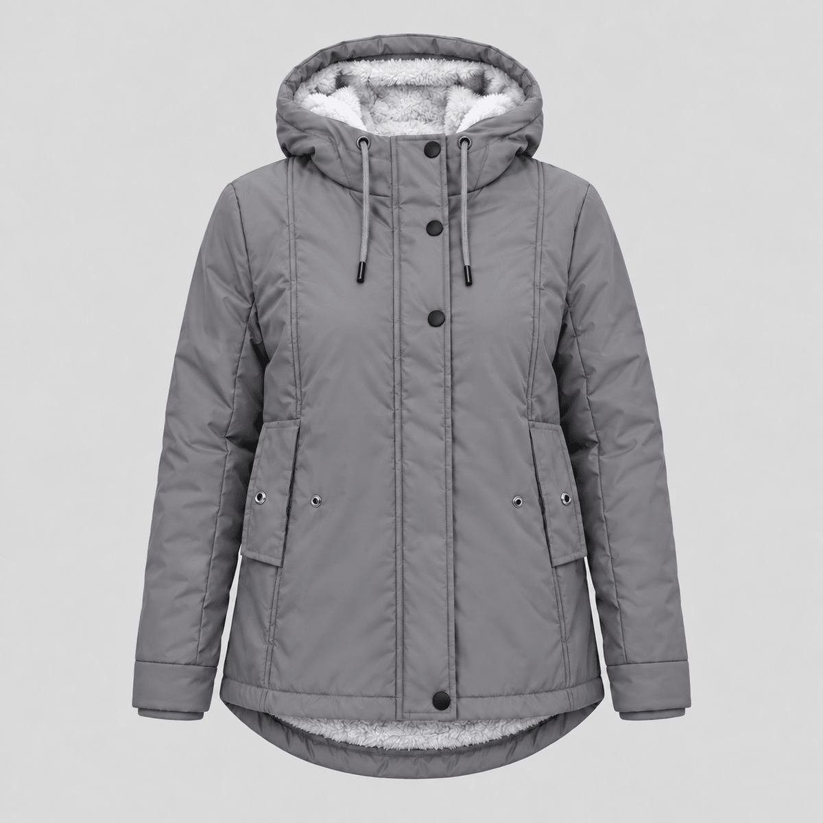 Maggie - Women's Quilted Hooded Sherpa-Lined Parka Jacket - Parkas - Gray - Sarvento