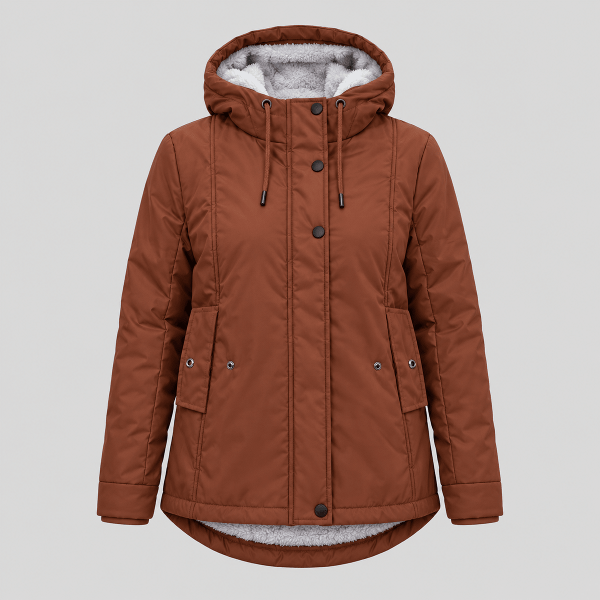 Maggie - Women's Quilted Hooded Sherpa-Lined Parka Jacket - Parkas - Brown - Sarvento