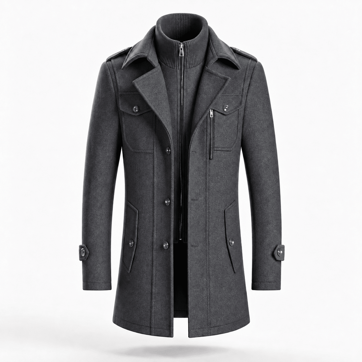 Marco - Men's Longline Wool-Look Overcoat with Zip Collar - Overcoats - Grey - Parker&Brooks