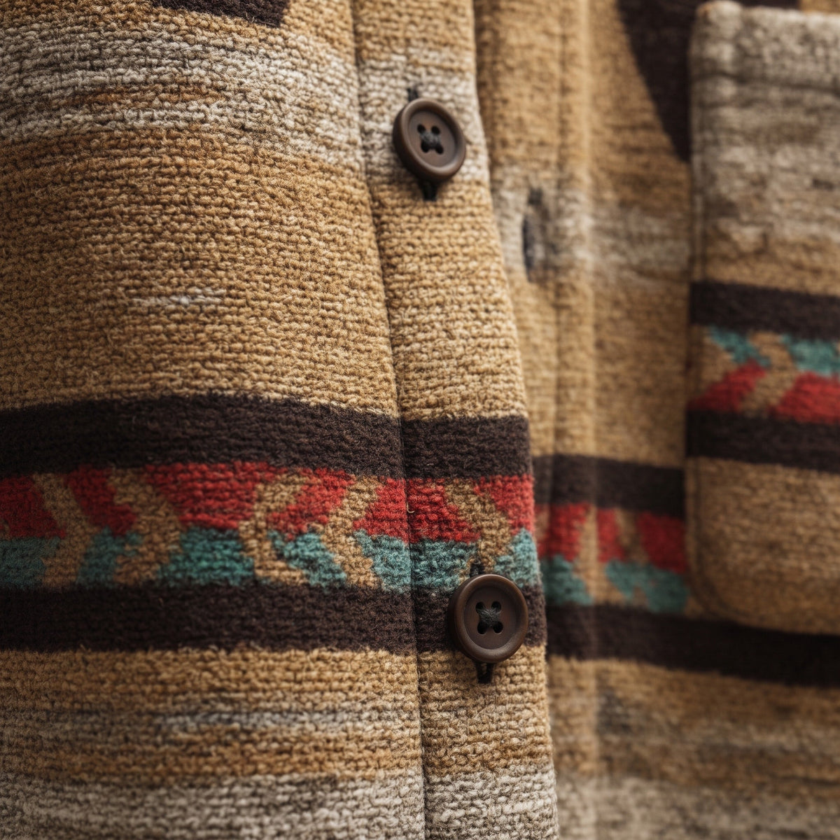 Marcus - Men's Aztec Print Relaxed Fit Jacket with Chest Pocket - Coats & Jackets - Dark Brown - Parker&Brooks